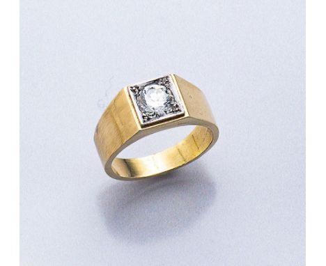 14 kt Gold Ring mit Brillant, GG 585/000  , Brillant ca. 1.80 ct Weiß/si2, total ca. 15.8 g, RW 67, innen mit Gravur 'H. Bütt