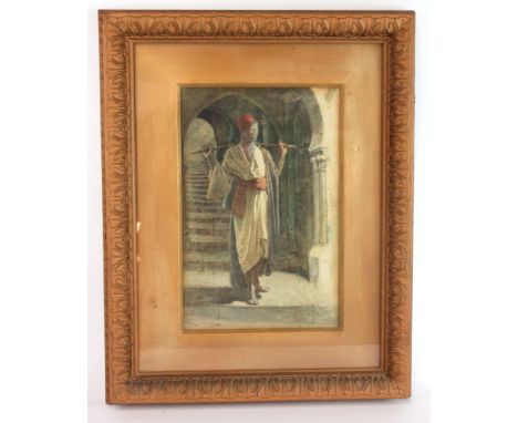 W.J.M. (Late 19th/early 20th century School),a man resting a stick over his shoulders,initialled,watercolour,34 x 23 cmframed