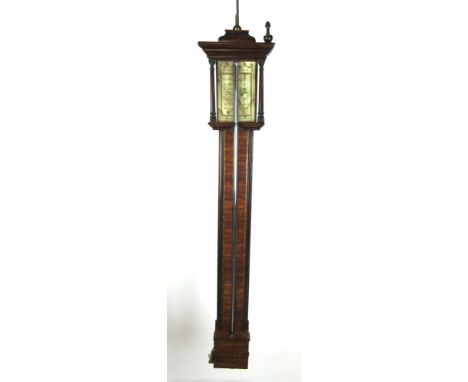 A late 18th century mahogany and rosewood stick barometer with turned columns flanking printed paper scale signed 'John Corti