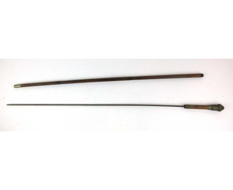 A Victorian bamboo and brass sword stick with a hexagonal pointed blade, foliate stick head, blade length 70.5cm