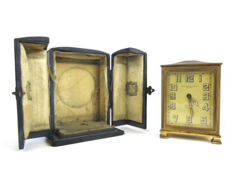 An early 20th century brass cased carriage clock with Arabic numerals to face and an eight day movement, signed W Bruford & s