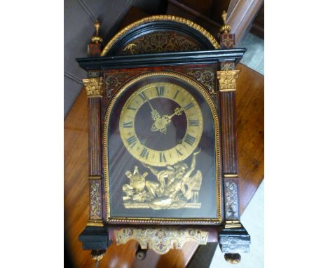 A late 17th century French bracket clock by André Charles Boulle, the boulle work ebonised case of architectural form, the pe