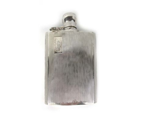 A 20th century silver and engine turned hip flask, hallmarks indistinct, w. 119 grams