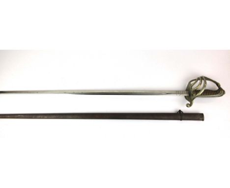 A 19th century French Infantry Officers sword with straight double edged tapering blade inscribed with French script and date