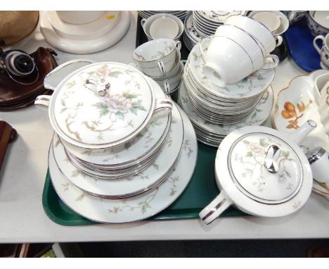 A Noritake porcelain part dinner and tea service, decorated in the Chatham pattern, comprising six dinner and dessert plates,
