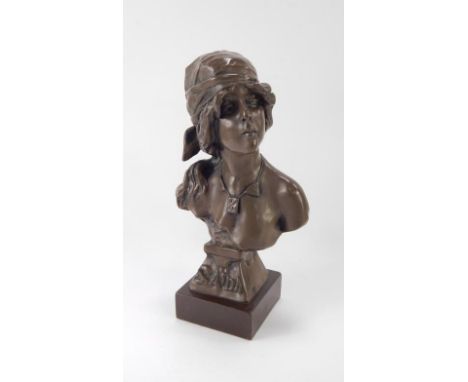 After E Villanis. Bronze bust of Saida, raised on a square base, 31cm high.