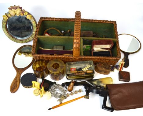 A collectors lot to include vintage mirrors, trinket pots, manicure set etc.