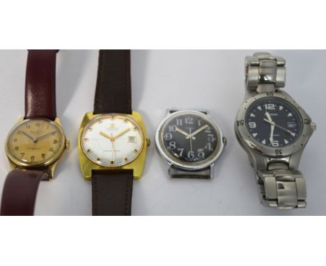 BRAVINGTONS RENOWN; a 1950s gentleman's 9ct gold cased automatic wristwatch the dial set with Arabic numerals on maroon strap