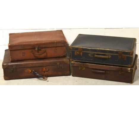 Four vintage suitcases to include a brown leather example (4).