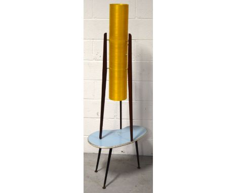 A retro yellow fibreglass Rocket Lamp, height 114cm and a 1950s duck egg blue kidney shaped side table, width 58cm (2).