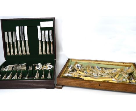 Two canteens of silver plated cutlery containing approx 120 pieces of flatware, one named "Butler", retailed at Harrods. 