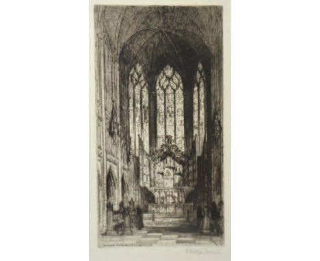 After J. ALPHEGE BREWER; an etching depicting Liverpool cathedral "The Lady Chapel", bearing Grindley and Palmer of North Joh