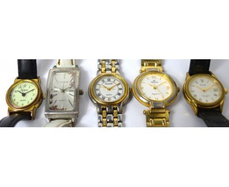 SEKONDA; a vintage lady's wristwatch on leather strap and four further lady's wristwatches (5).