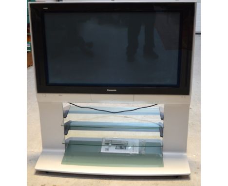 A Panasonic TH/37PE30 digital plasma flat screen television supplied with remote and manual, width 114cm.