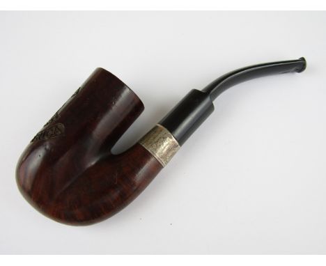 A Boer War silver-collared briar pipe, the bowl engraved in depiction of a Scots Guards badge with legend Boer War, 1st Scots