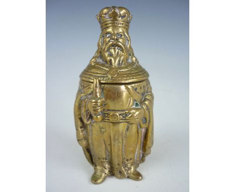 A Victorian cast brass 'go to bed' match holder modelled in the form of a king, 9.5 cm 