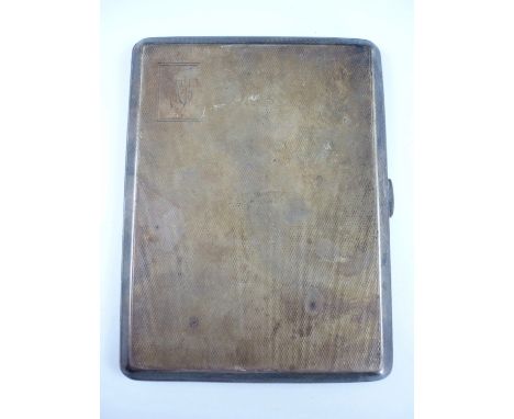A George V silver cigarette case, with engine turned decoration and engraved monogram, Birmingham, 1913, 146.2g