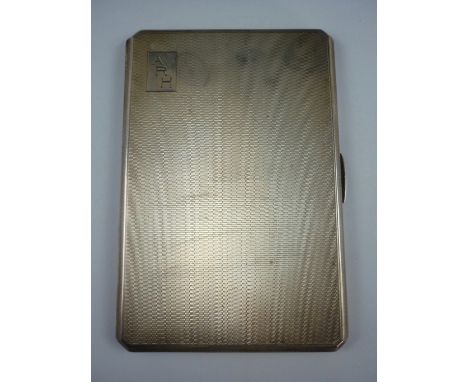 A George VI silver cigarette case, of rectangular section with canted corners and engine turned decoration surrounding the mo