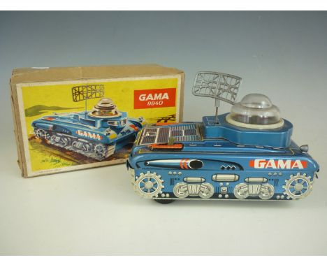 A Gama battery-operated 9940 blue XY-101 Space Tank in original carton, tank 20 x 12 cm 