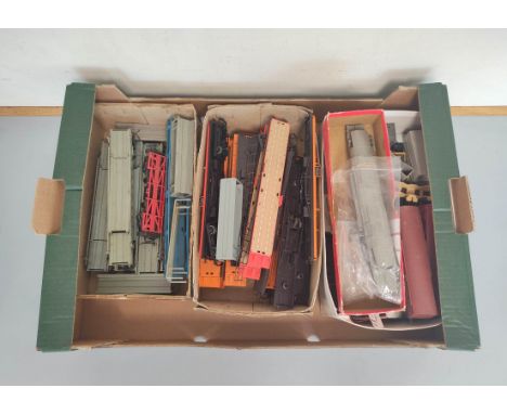 Box of 00 gauge rolling stock and components, to&nbsp; include car transporters to include Lima 9050, flatbed trucks, covered