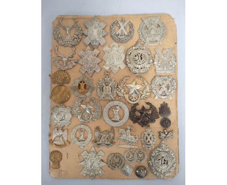 British Militaria Interest. Tray containing a large quantity of cap badges and helmet plates to include two helmet plates of 