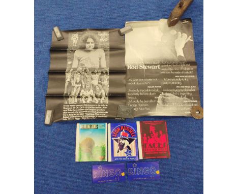 Group of original posters and promo cards to include a c1971 advertisment poster for Rod Stewart's Every Picture Tells A Stor