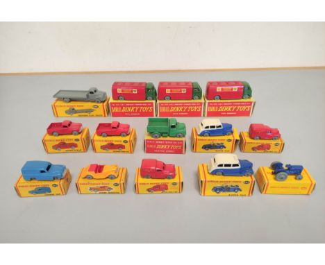 Dinky Dublo: Fourteen vintage die-cast boxed model vehicles to include Bedford Flat Truck 066, three A.E.C Mercury Tankers Sh