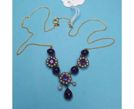 A 9ct gold, silver, amethyst, diamond and pearl necklace 