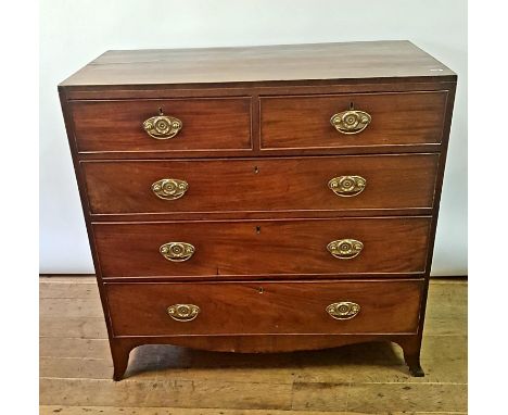 A 19th century mahogany chest, having two short and three long drawers on slightly splayed bracket feet, 116 cm wideReplaced 
