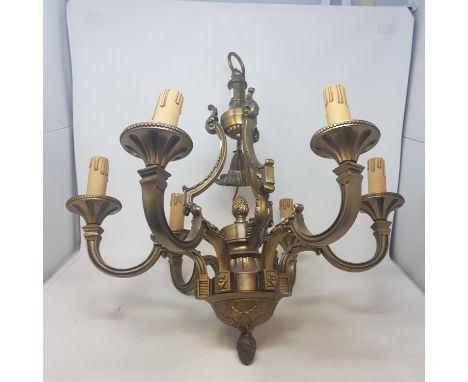 A brass six branch chandelier, 50 cm diameter 