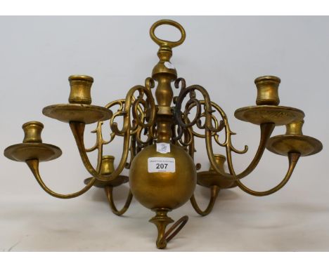 A brass six branch chandelier, 50 cm diameter 