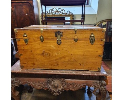 A 19th century camphorwood and brass bound trunk, 106 cm wide See images
