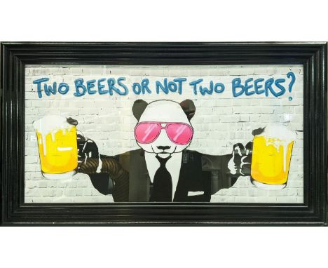 CONTEMPORARY SCHOOL, 'Two Beers or not Two Beers?', framed print with relief detail, 115cm x 65cm. 