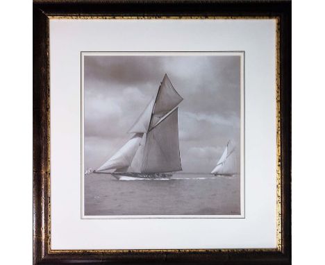 SAILING YACHT PHOTO PRINT, signed by Beken, 40cm H x 40cm, framed. 