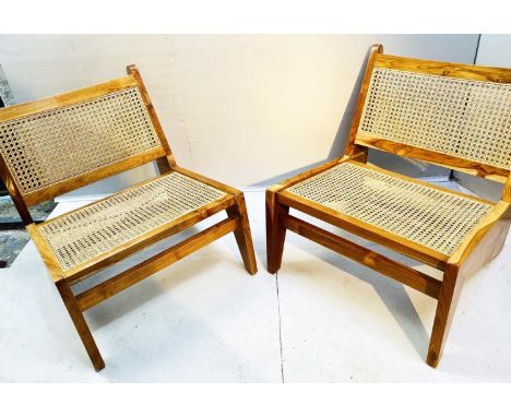 LOUNGE CHAIRS, a pair, 1960's Danish style 66cm high, 60cm wide, 74cm deep, canework seat and back. 