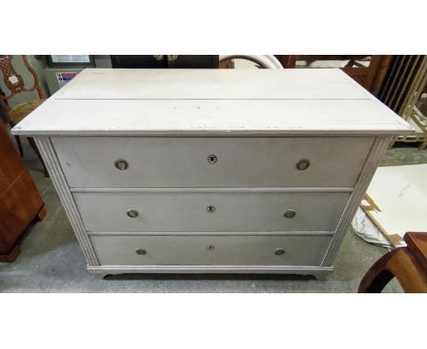 COMMODE, 19th century Eastern European grey painted, with three drawers, 128.5cm x 62cm x 93.5cm. 