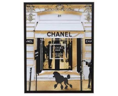 CONTEMPORARY SCHOOL FASHION PRINT,  framed and glazed, 100cm high, 75cm wide. 