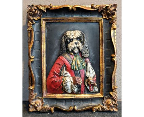 MANNER OF THIERRY PONCELET, 'Canine portrait', 3d plaster picture, 45cm x 37cm, framed. 