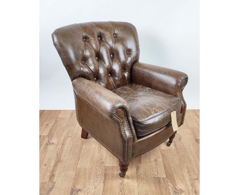 ARMCHAIR, tan button back leather upholstered, studded detail, 80cm x 80cm x 95cm. 