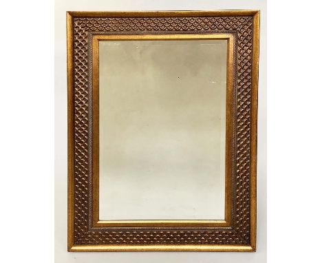 WALL MIRROR, Italian style rectangular chantilly gilt and gesso moulded with bevelled late and deep layered frame, 120cm x 90