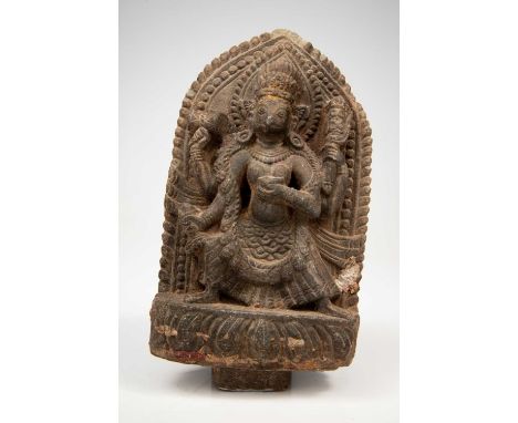 StoneNepal, 18th century Dimensions: Height 24 cm Wide 13 cm Depth 5 cmWeight: 2058 grams Stone fragment of Garuda standing i
