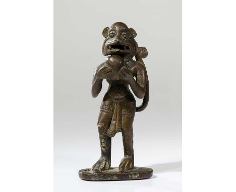 BronzeIndia, 16th century Dimensions: Height 9 cm Wide 4 cm Depth 4 cmWeight: 156 grams Small statue most probably depicting 