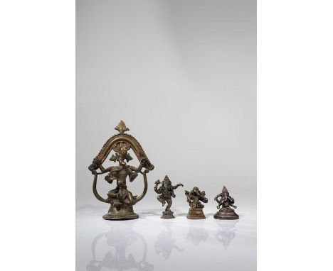 Three Bronzes and one SilverIndia, 16th to 18th century Dimensions: Height 5 - 16 cmWeight: 698 grams All Group of four Ganes