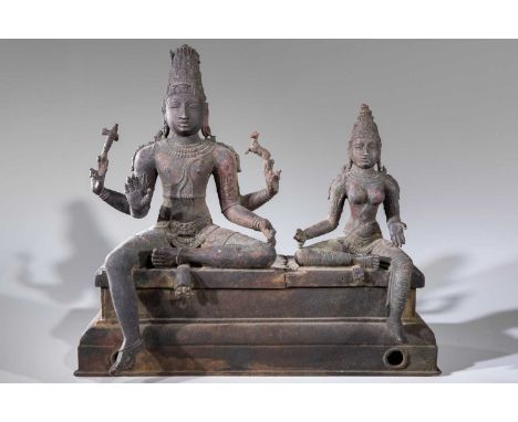 BronzeIndia, 19th centuryDimensions: Height 40 cm Wide 44 cm Depth 22 cmWeight: 25 KgBronze with Shiva and his consort Parvat