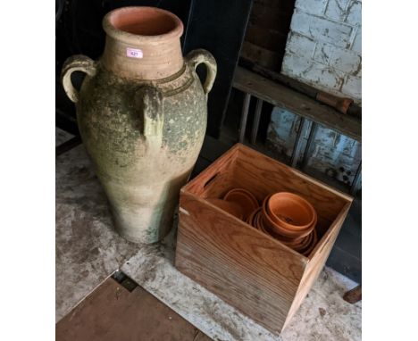 A terracotta amphora vase, together with a selection of garden pots Location:If there is no condition report shown, please re