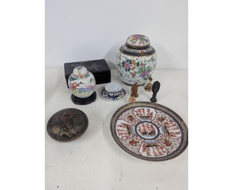 A mixed lot to include a Chinese famille rose ginger jar, a bronze Japanese Buddha statue and other itemsLocation:If there is