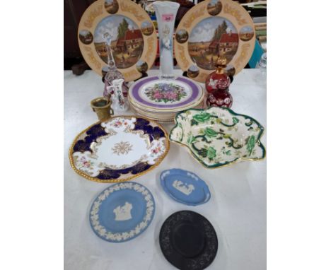Decorative household items to include a Coalport plate, RHS Chelsea Flower Show collectors wall plates and others, a silver p