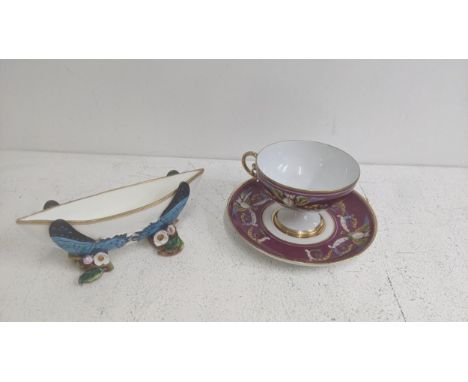 A George Jones for Minton butterfly dish, along with a French Sevres style pedestal cup and saucer Location:If there is no co