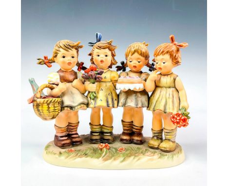 Hand painted in matte finish modeled as four young girls carrying goodies. Sixth issue in Century Collection. M. I. Hummel im