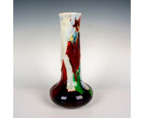 A glazed ceramic vessel featuring multi colored glazes forming run and crackle. Signed HN, Noke, and Chang to bottom. Royal D
